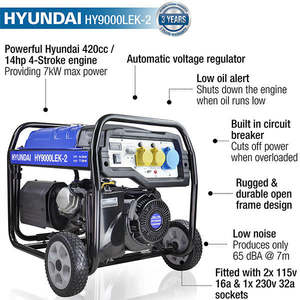 เครื่องกำเนิดไฟฟ้าเบนซินแบบโครงเปิด 7kW 8.75kVA สตาร์ทไฟฟ้า พร้อม AVR ชุดล้อ 230V 32A 115V สำหรับใช้งานในพื้นที่ - Product Image 2