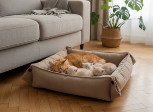 Large Rectangular Transforming Pet <b>Bed</b> (Beige Textile) <b>for</b> Cats & <b>Dogs</b> Simple Style All Seasons - Product Image 2