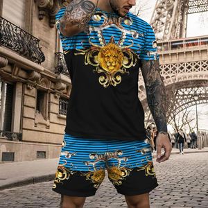 Ensemble de vêtements de sport surdimensionnés 2 pièces pour hommes, short et t-shirt en coton respirant, tenues de jogging avec impression 3D pour l'été - Product Image 1