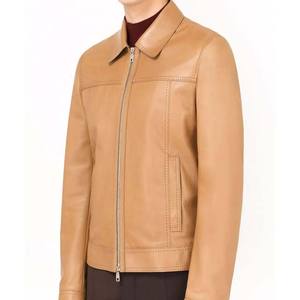 Nueva chaqueta acolchada de cuero marrón claro para hombre, ropa de calle suave teñida lisa de alta calidad, superventas - Product Image 4