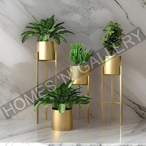 Elegant Gold Plated Metal <b>Planter</b> with Iron Stand High Quality Outdoor Garden Flower Pots Handcrafted in India for Home Use - Product Image 1
