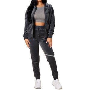 Top Selling Ladies <b>Velour</b> Tracksuit 100% Cotton Button <b>Hoodie</b> Jogger Set Fashionable Velvet Suit for Women Plus Size Solid - Product Image 1