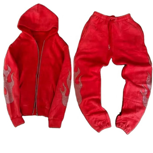 Custom Acid Wash Men's Hoodies Set Manufacturer <b>Distressed</b> Embroidery Zip Up Tracksuit Sweatpants For Winter Wear - Product Image 2