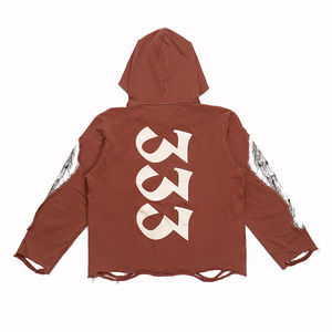 Custom Unisex Streetwear No Hem Crop Hoodie Serigrafía Sudadera con capucha Fabricante 400GSM French Terry - Product Image 2