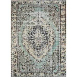 Tapis en laine verte vintage fait main, grand format, style bohème, motif rectangulaire abstrait pour entrée et couloir - Pae-2782 - Product Image 1