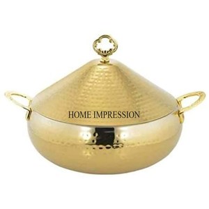 Cacerola de metal brillante pulido de alta calidad con textura martillada chapada en oro de alta calidad, suministros para hoteles y restaurantes de La India - Product Image 3