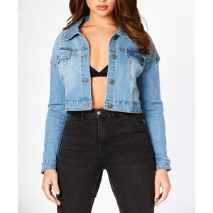 <b>Women's</b> <b>Crop</b> Denim Jacket 2026 Fashion Washed <b>Jeans</b> Jacket Ladies Long Sleeve Cropped Denim Jacket OEM Serviced - Product Image 1