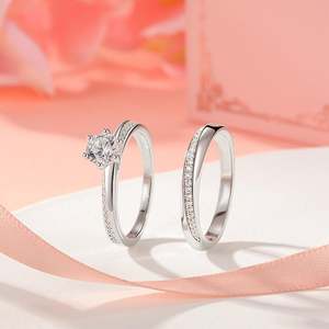 Anillo de Compromiso de Plata de Ley Jeulia con Diseño Trenzado y Brillantes para Pareja - Product Image 3
