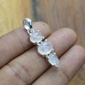 925 argent massif classique pendentif bijoux pour femmes 925 argent Sterling Rose Quartz pierre précieuse Boho Style fait à la main pendentif cadeau - Product Image 5