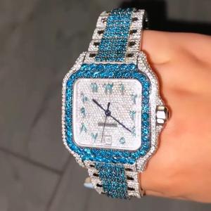 Relojes de Lujo con Diamantes Cuadrados Rosas y Azules Brillantes, Venta Caliente 2025, Relojes de Lujo para Hombre y Mujer, Relojes de Rapero - Product Image 3
