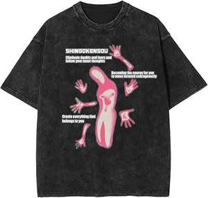 Camiseta informal de cuello redondo con estampado de lavado Acrid, Camiseta de algodón de peso pesado Men180 Gsm, camisetas de calle con estampado de pantalla personalizado - Product Image 5