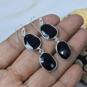 Piedra preciosa de ónix negro Natural, Plata de Ley 925 sólida, 2 pendientes de gancho de piedra, joyería hecha a mano, regalo para mujer - Product Image 3