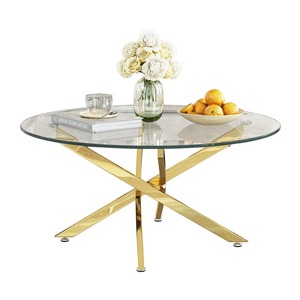 Table basse moderne écologique avec cadre en métal nickel poli et plateau en verre pour le salon - Product Image 5