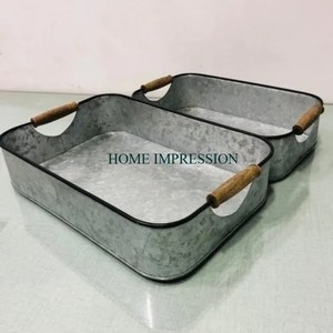 Bandeja de servicio redonda de Metal galvanizado, casa de campo, rústica, grande, para exteriores, para alimentos, bandeja de aperitivos segura, decoración Vintage para hogares o cocinas - Product Image 5