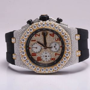 Luxurious Half Iced Rubber Belt <b>Watch</b> with Fully <b>Working</b> ETA Automatic Movement Glass Dial Display Analog Display Hip Hop Style - Product Image 3