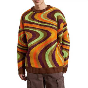 Pull tricoté personnalisé pour homme à manches longues, anti-plis, col rond, motif uni, en polaire d'hiver, devant uni, vente en gros - Product Image 1