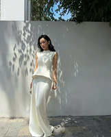 Ensemble haut et jupe peplum blancs pour femme, robe élégante formelle pour le bureau, les fêtes, les mariages, vente en gros, Vietnam, sur mesure, ODM, OEM