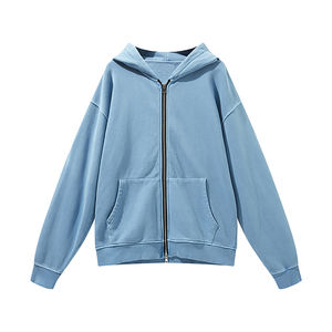 Sweat à capuche léger pour homme tendance confortable toute saison bouton détail anti-rétrécissement logo personnalisé sweats à capuche teints en couleur unie OEM - Product Image 1
