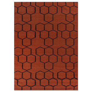 พรมขนสัตว์ทำมืออินดัสบาร์ สีแดงส้ม ทอลายเรียบ ลายทางเรขาคณิต สำหรับบ้าน รูปทรงสี่เหลี่ยมผืนผ้า ห้องโถง ห้องนั่งเล่น Dwrm-117 - Product Image 1