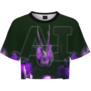 Camiseta de verano para mujer de 230gsm de alta calidad, Tops cortos personalizados Vintage populares, botones bordados, decoraciones con cuentas hechas de Spandex - Product Image 5