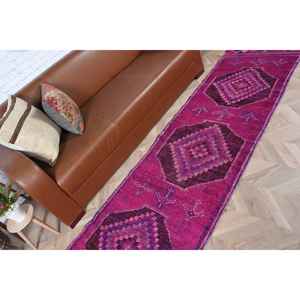 พรมตุรกีวินเทจ ขนาด 2.6x10.1 ฟุต พรมลายจุดสีชมพูม่วง - Product Image 3