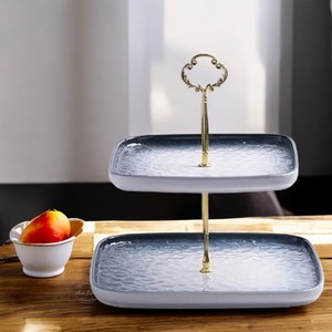 Nouveau support à gâteau en aluminium à 2 niveaux avec finition en émail gris pour présentoir à biscuits aux fruits d'hôtel Plateau de service élégant - Product Image 1