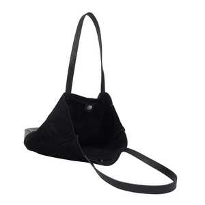 Bolso de cuero genuino de ante negro y piel de vacuno metalizada color estaño, de grano completo y superficie lisa, fabricado por proveedor indio. - Product Image 3