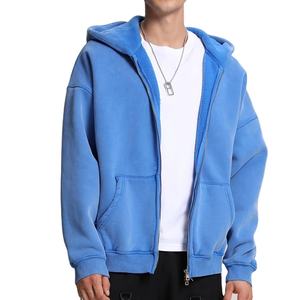 100% coton hiver plaine teint acide lavage sweats à capuche zippés pour hommes entièrement personnalisés hommes poids lourd polaire fermeture éclair sweats à capuche - Product Image 3