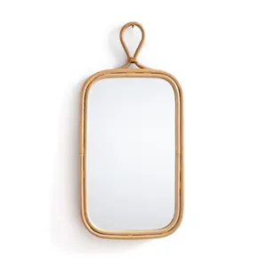 Handcrafted Rectangle Rattan Wall Mirror With Hanging Hook Bohemian Rattan Wall Mounted Mirror For Home Decor Vietnam Supplier