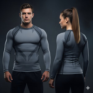 เสื้อแรชการ์ดแขนยาวผ้าโพลีเอสเตอร์สำหรับผู้ชายมีการป้องกันยูวีกันความร้อนพิมพ์โลโก้ด้านหลังสำหรับกีฬา MMA - Product Image 1