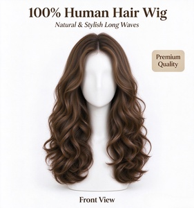 Perruque longue ondulée 100% cheveux humains, brun foncé, perruque à ondulations naturelles pour femmes, perruque volumineuse bouclée en cheveux humains, perruque tendance - Product Image 2
