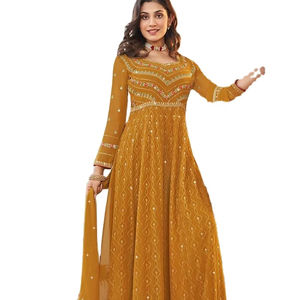 Robe de Travail Siroski Brodée en Fausse Georgette Lourde par Fab Zone - Product Image 1