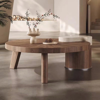 Nouvelle table basse en pierre de grotte, style moderne, meubles de salon, placage en noyer, bois massif, ronde, rotative, extensible