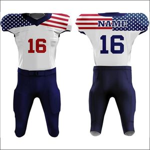 Uniforme de football avec drapeau américain patriotique unisexe personnalisé pour jeunes adultes comprend un pantalon en jersey respirant imprimé en option de taille supérieure - Product Image 1