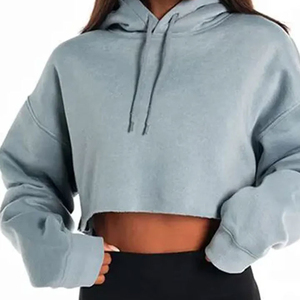 2026 Custom Made <b>Winter</b> Women's Crop <b>Top</b> Hoodies Front Logo 100% Cotton Fleece Breathable & Windproof Customizable for sale - Product Image 1