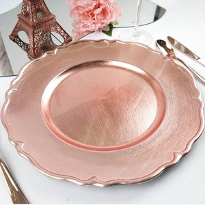 Venta directa de fábrica Cobre martillado para placa de cargador Plato DE SERVICIO DE cena de metal ecológico Placa de carga con forma de esmalte de color - Product Image 5