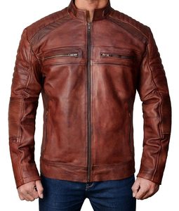 Veste en cuir pour homme, style scooter vintage, respirante et enduite, style sportif, col montant, veste de moto de rue, cuir de vache - Product Image 6