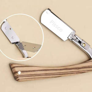 Navaja de Afeitar Plegable para Hombre, Recortadora de Barba, Cuchilla Recta de Acero Inoxidable, Mango de Madera, Afeitadora de Seguridad para Cejas - Product Image 2