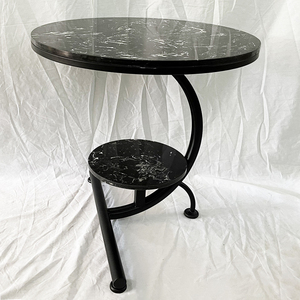 Luxury Two-Tiered Convertible Living Room <b>Table</b> Contemporary Style with Black Stone Top and <b>Iron</b> Frame for Entry Use-TT68125 - Product Image 4
