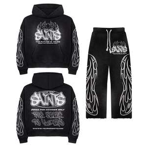 Ensemble de survêtement vintage en toile pour hommes, comprenant un sweat à capuche et un pantalon évasé taille haute – Vente en gros - Product Image 1