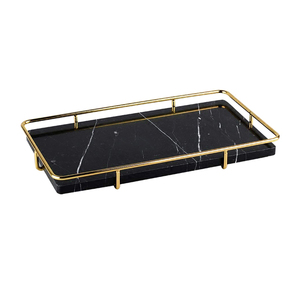 Pure <b>Black</b> Marble <b>Serving</b> <b>Tray</b> Golden Handles Eco-Friendly American Style Polished Wedding Decor High Quality Low Prices Stocked - Product Image 3