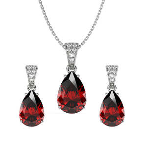 Ensemble de boucles d'oreilles pendantes en argent sterling 925 avec diamant taille poire rouge sang, plaqué rhodium et zircone suisse - Product Image 1