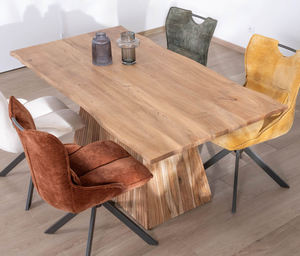 Gemini Design Solid Acacia Wooden <b>Top</b> In Live Edge With Central Pedestal Modern <b>Wood</b> Base Home Kitchen Resaturant Dining <b>Table</b> - Product Image 1