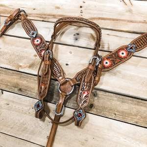 ที่คาดหัวม้าหนังสไตล์ตะวันตกที่มีน้ำหนักเบาพร้อมที่คาดผมและสายจูงลายดอกไม้ประจำฤดูกาล - Product Image 3