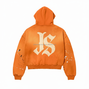 Sudadera con capucha y cremallera de lana pesada de gran tamaño 450 GSM tela desgastada logotipo personalizado bordado cálido chaqueta de invierno sudaderas básicas - Product Image 2