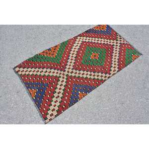 Alfombra de área de lana turca Vintage 2,5X4,8 pies Diseño de retazos rojo beige-Pasillo rectangular grande de estilo tradicional 9x12-Latex - Product Image 2