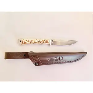 大马士革钢制成的小刀 “Finist”，带有天然麋鹿牛角手柄高耐腐蚀性10年保修