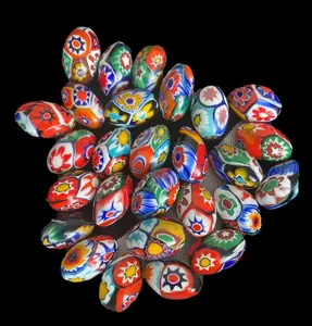 Cuentas de cristal sueltas Vintage italiano veneciano Murano Millefiori 16x9mm cristal negro ovalado para joyería Fabricación de pulseras tamaños 4mm 8mm - Product Image 1