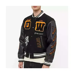 Personalizada chenille bordado de cuero manga bomber Letterman chaqueta para los hombres