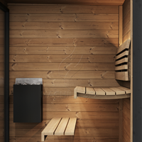 Cabane de bien-être de luxe pour 1 à 2 personnes, design architectural moderne, sauna extérieur avec véranda intégrée et éclairage LED